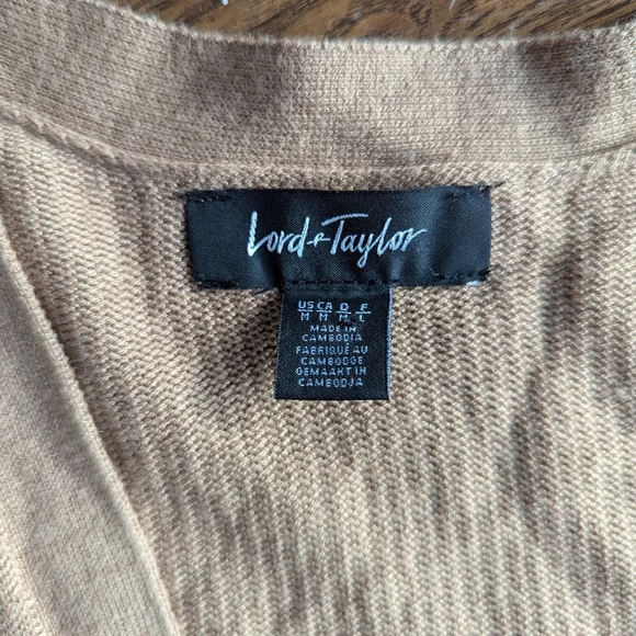 Lord & Taylor Tan Extrafine Marino Wool Cardigan Womens Sz S Long Winter Layer - Picture 4 of 8